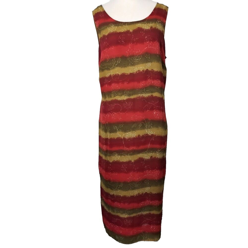 Sag Harbor Maxi Sleeveless Dress Women 20W Earthy Red Green Lined Scoop Neck